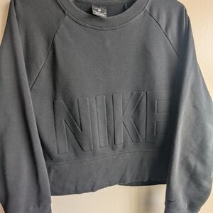 Nike Women's Black Embossed Logo Crop Crewneck Sweater